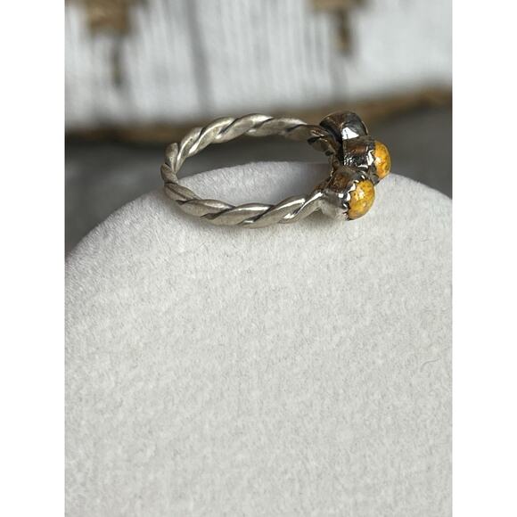 Sterling Silver Native Style Bumblebee Jasper 3 Stone Band Ring Southwest Cigar - Picture 7 of 13